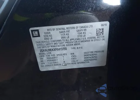 2015 GMC Terrain Sle-1 z USA, uszkodzony, nr VIN 2GKALMEKXF6413755